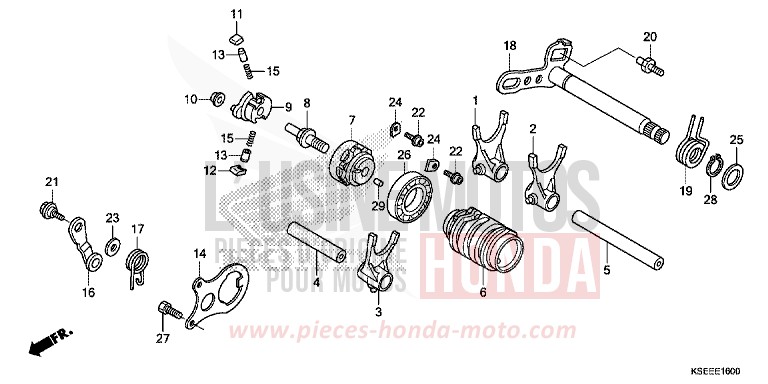 BARILLET DE SELECTION de CRF150R "Grandes Roues" EXTREME RED (R292) 2013